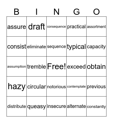 Vocabulary Review Bingo Card