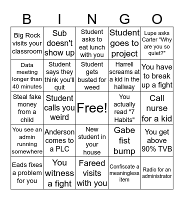 Dunbar Bingo October Bingo Card