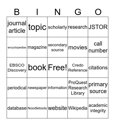 Library Lingo Bingo Card