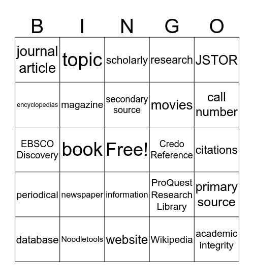 Library Lingo Bingo Card