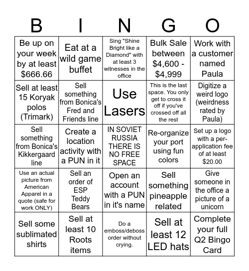 PAULA'S SALES BINGO Card