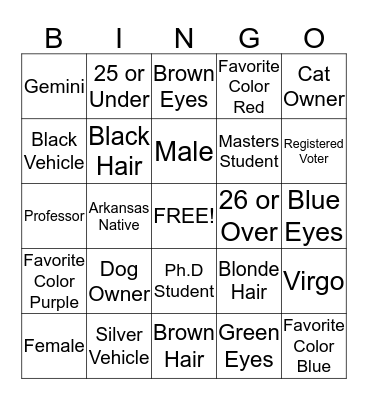 CHARACTERISTIC BINGO Card