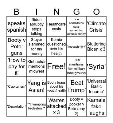 10/15 Democratic Debate Bingo Card