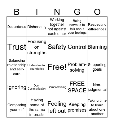 Healthy vs. Unhealthy Relationships Bingo Card