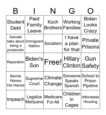 BIRCHES FAMILY DEBATE Bingo Card