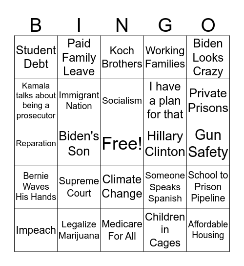 BIRCHES FAMILY DEBATE Bingo Card