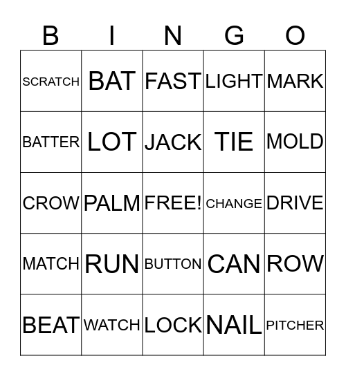Homonyms Bingo Card
