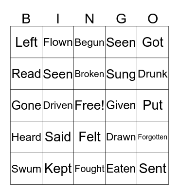 Irregular verbs  Bingo Card