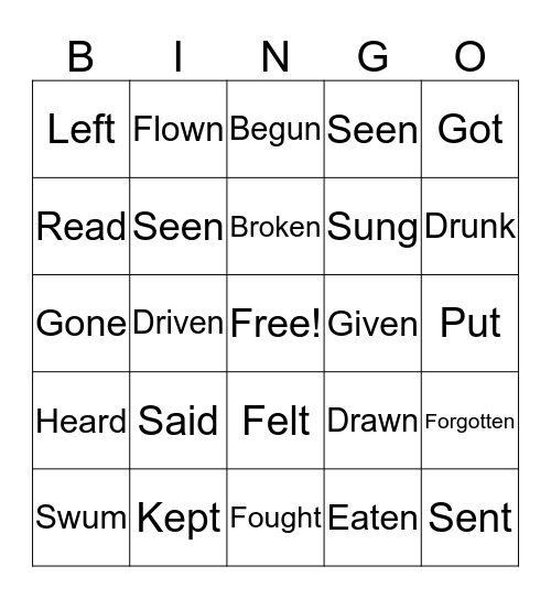 Irregular verbs  Bingo Card