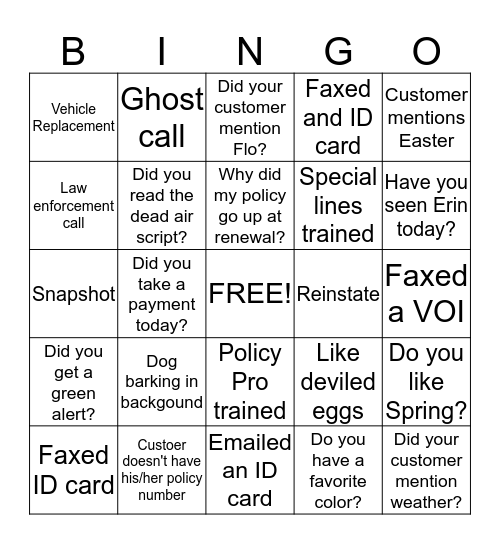 SPRINGO   Bingo Card
