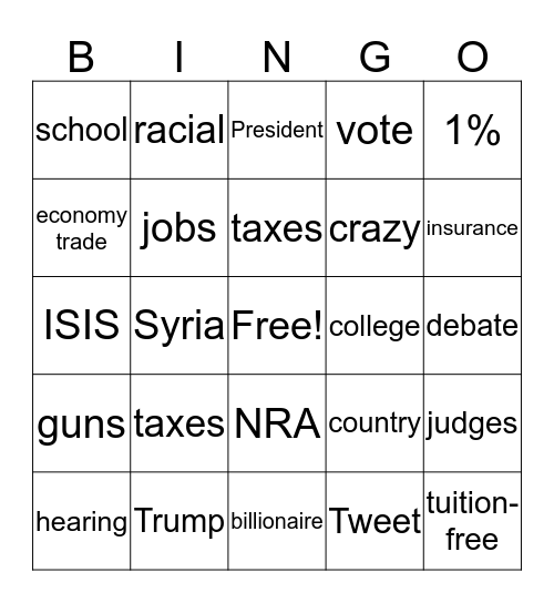 Democratic Debate Bingo Card
