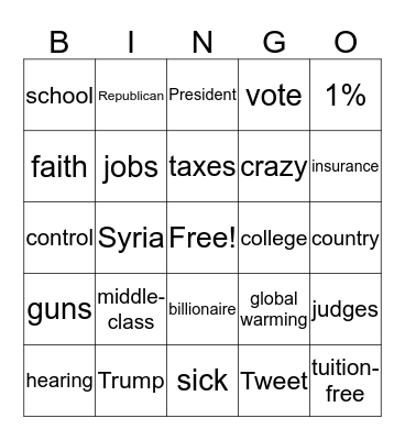 Democratic Debate Bingo Card