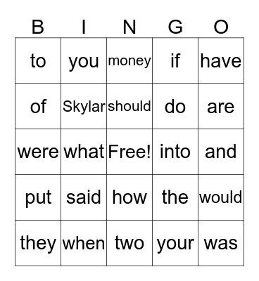 Sight Words 10.15.19 Bingo Card