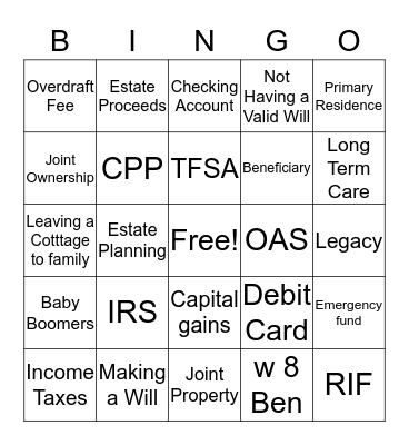 Financial Literacy Bingo Card