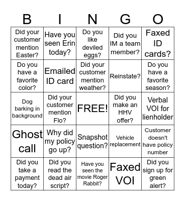 SPRINGO Bingo Card