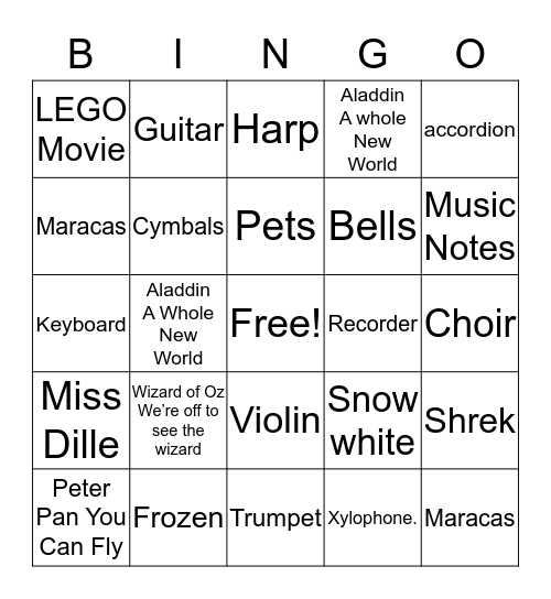 Music and Instruments Bingo Card