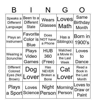 Getting to Know You Bingo Card