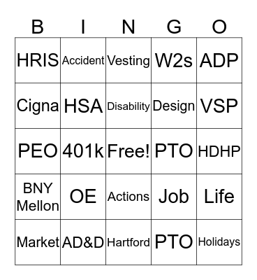 Benefits Bingo Card