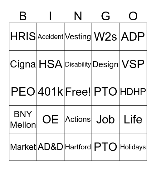 Benefits Bingo Card