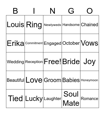 Louis' Groom Shower Bingo Card