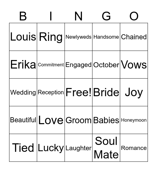 Louis' Groom Shower Bingo Card