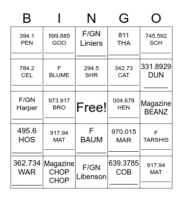 Nueva Library Bingo Card