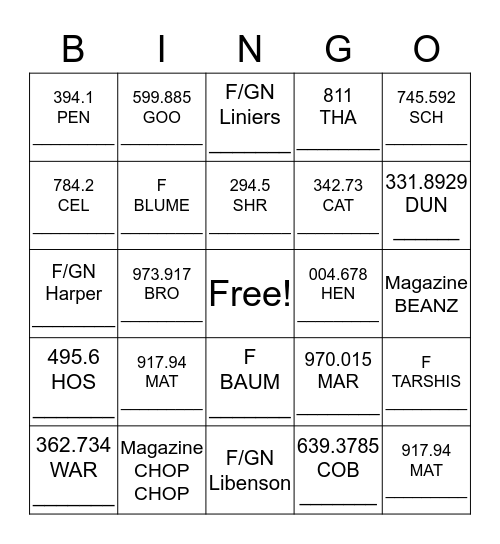 Nueva Library Bingo Card