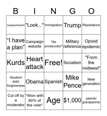 Democratic Debate 4: October 15, 2019 Bingo Card