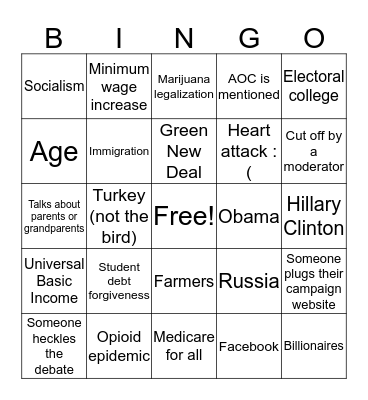 October Dem Debate Bingo Card