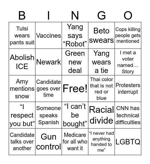 Debatr Bingo Card
