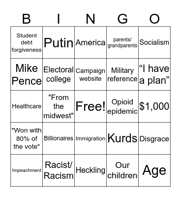 Democratic Debate 4: October 15, 2019 Bingo Card