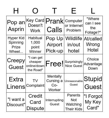 Hotel Bingo Card