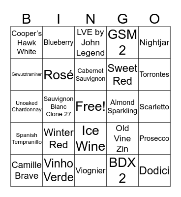 WINE-O Bingo Card