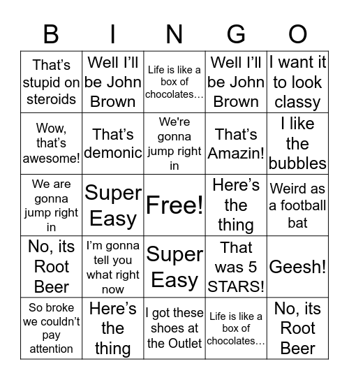 Pastor Bingo Card