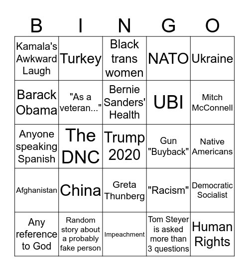 Democratic Debate BINGO! Bingo Card