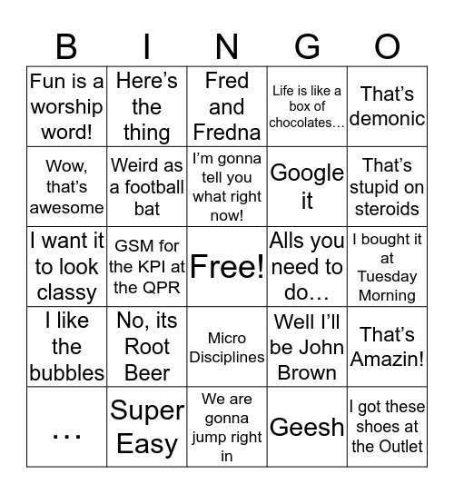 Pastor Bingo Card