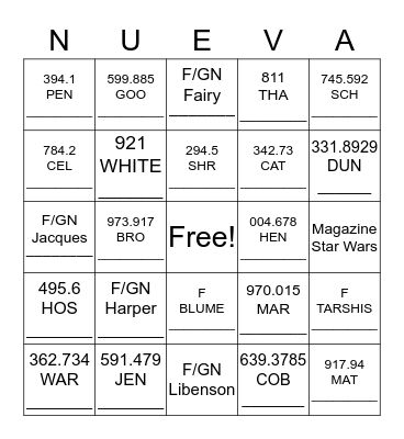 Library Bingo Card