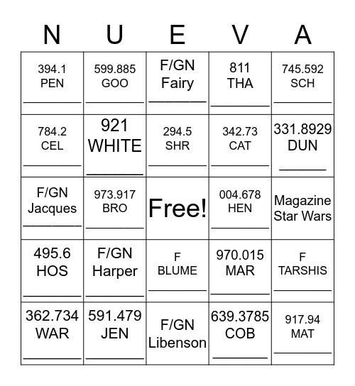 Library Bingo Card