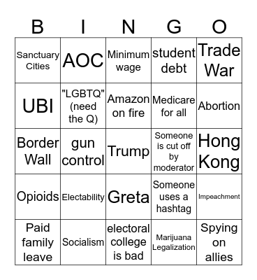Debate Bingo Card