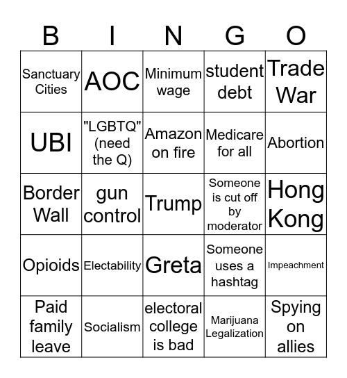 Debate Bingo Card