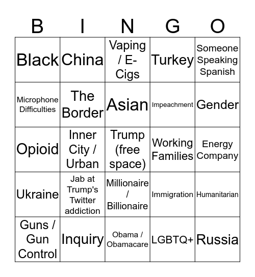 Quid-Pro-Bingo (10/15/19 debate) Bingo Card