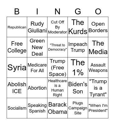 Democratic Debate Bingo! Bingo Card