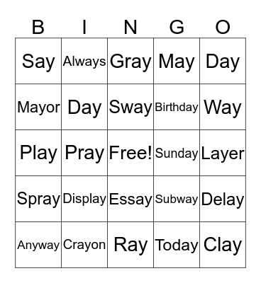 "AY" BINGO Card