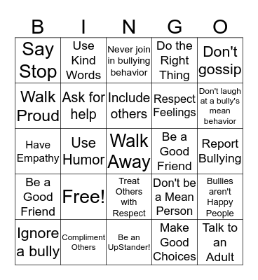 Be an UpStander! Bingo Card