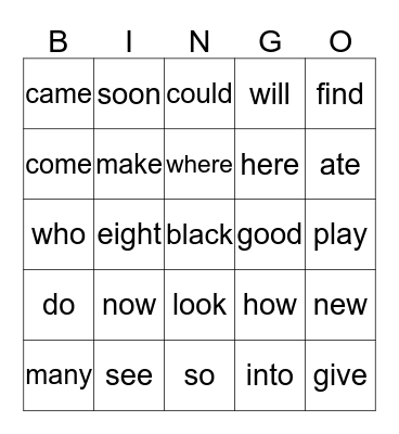 Kassadi's Sight Words Bingo Card