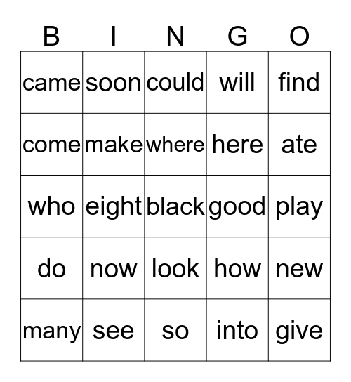 Kassadi's Sight Words Bingo Card