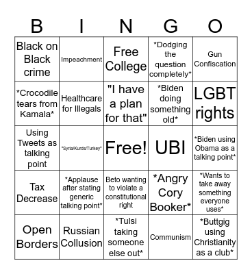 Democrat Debate Bingo! Bingo Card