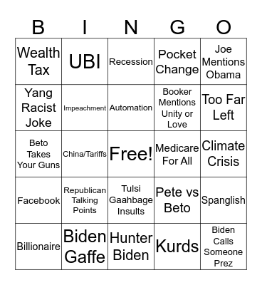 Debate Debacle  Bingo Card