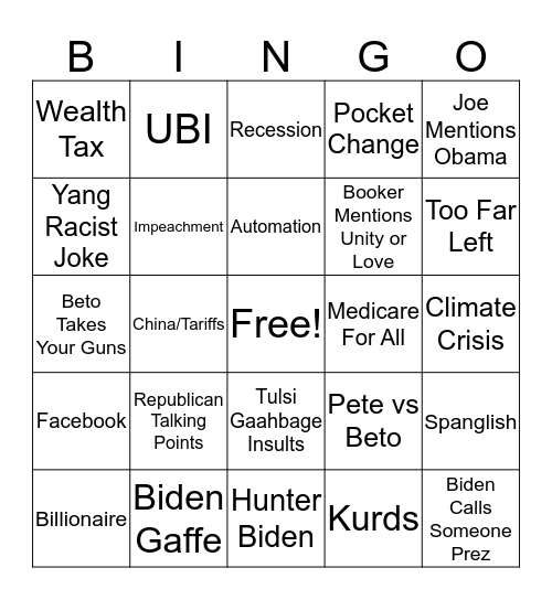 Debate Debacle  Bingo Card