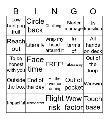 Annoying Office Words Bingo Card